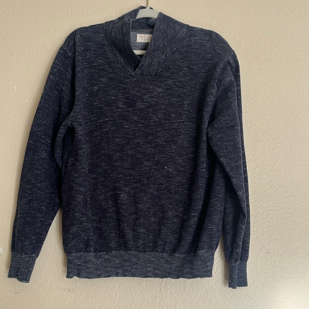Weatherproof Collared Crew Cotton Sweater Navy Blue Heather Size Large
